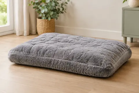 Coussin rectangulaire gris pour chien, à surface douce matelassée et rembourrage épais